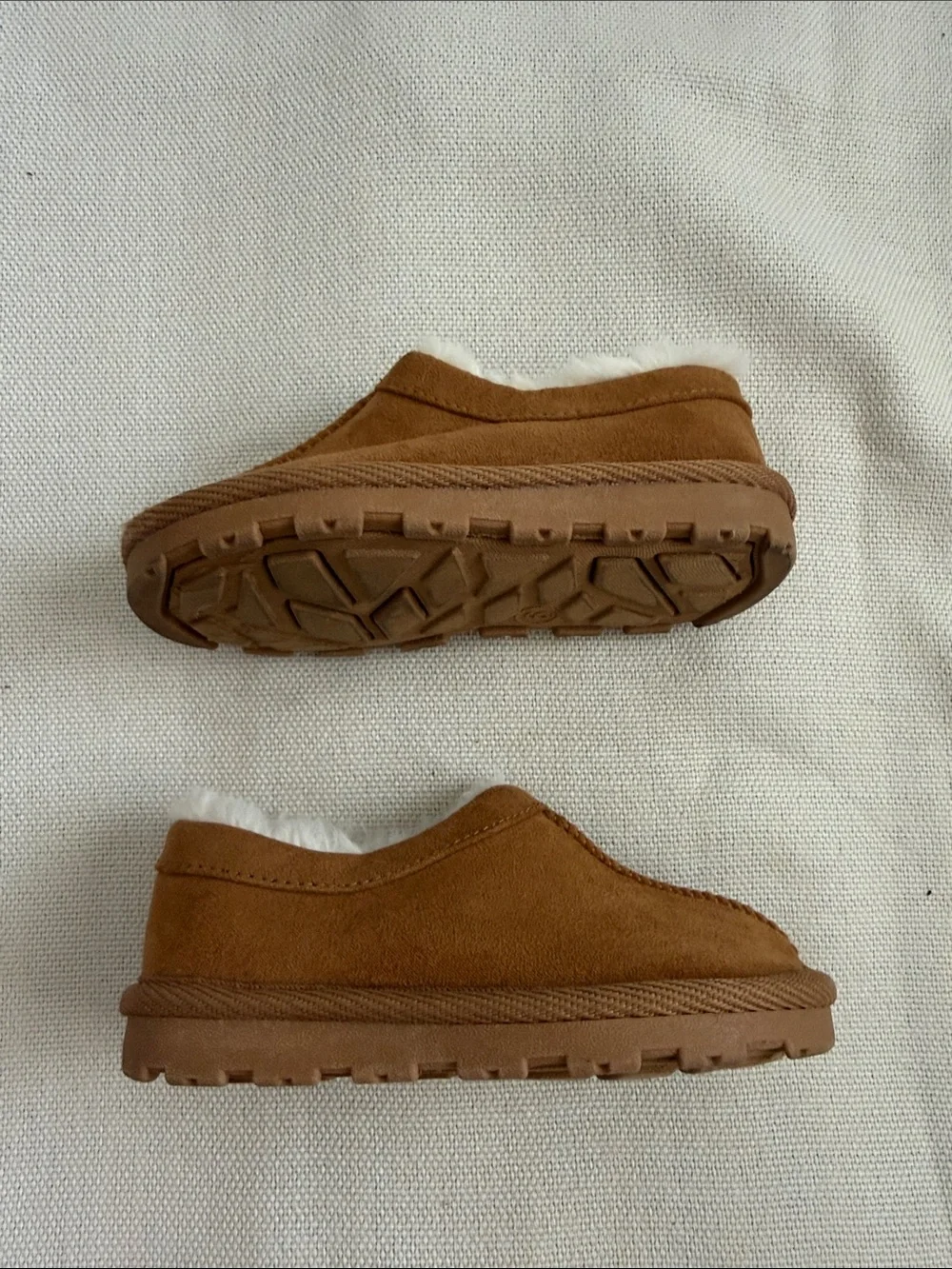 Cat & Jack Kids Brown Suede-Look Slip-On Slippers with White Faux-Fur Lining